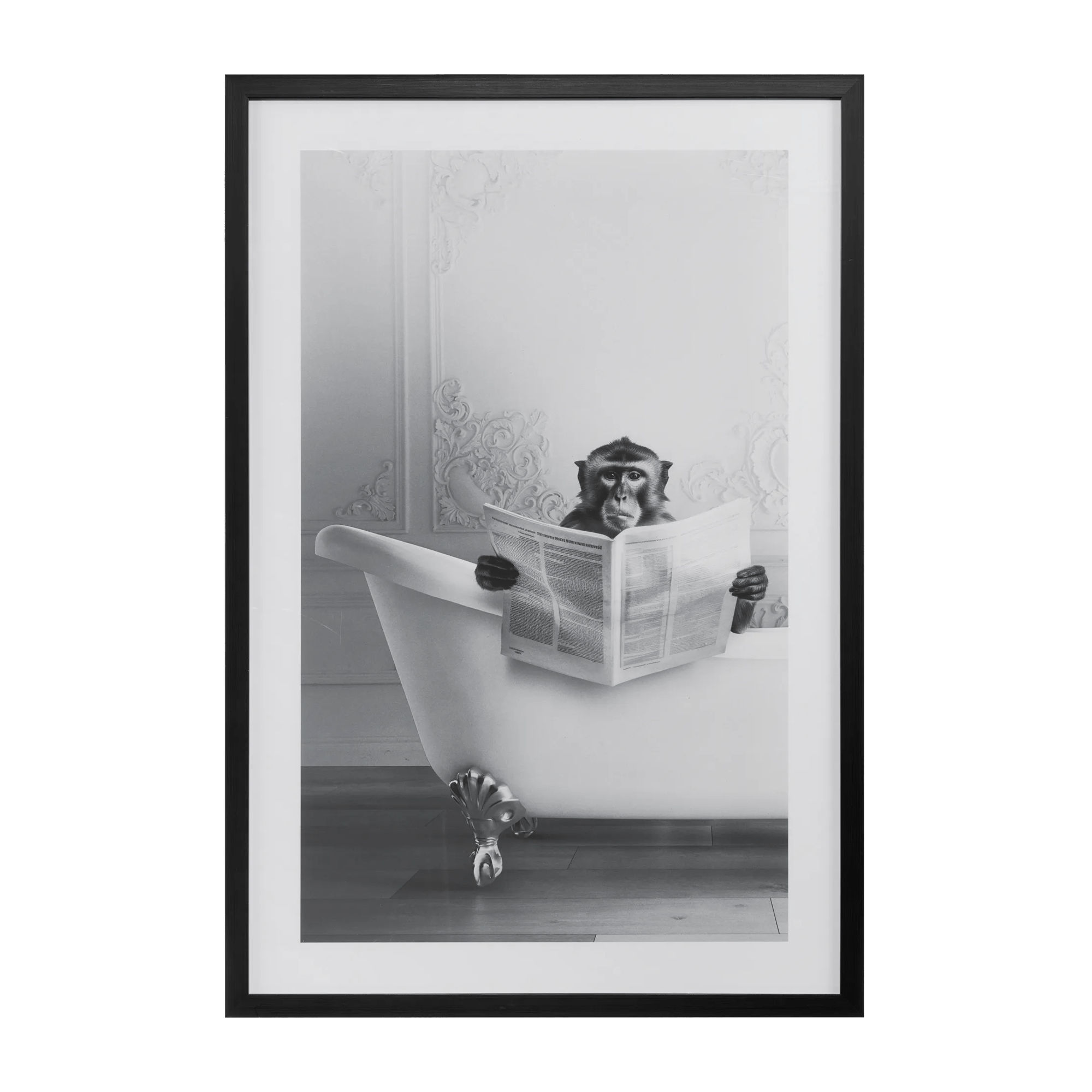 Monkey in Bathtub Printed Framed Canvas
