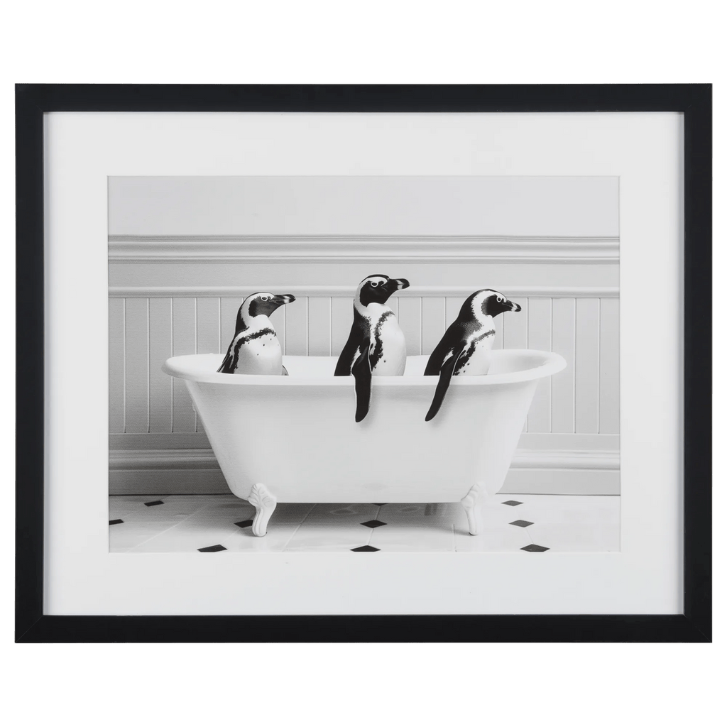 Penguins in Bathtub Printed Framed Canvas