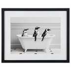 Penguins in Bathtub Printed Framed Canvas