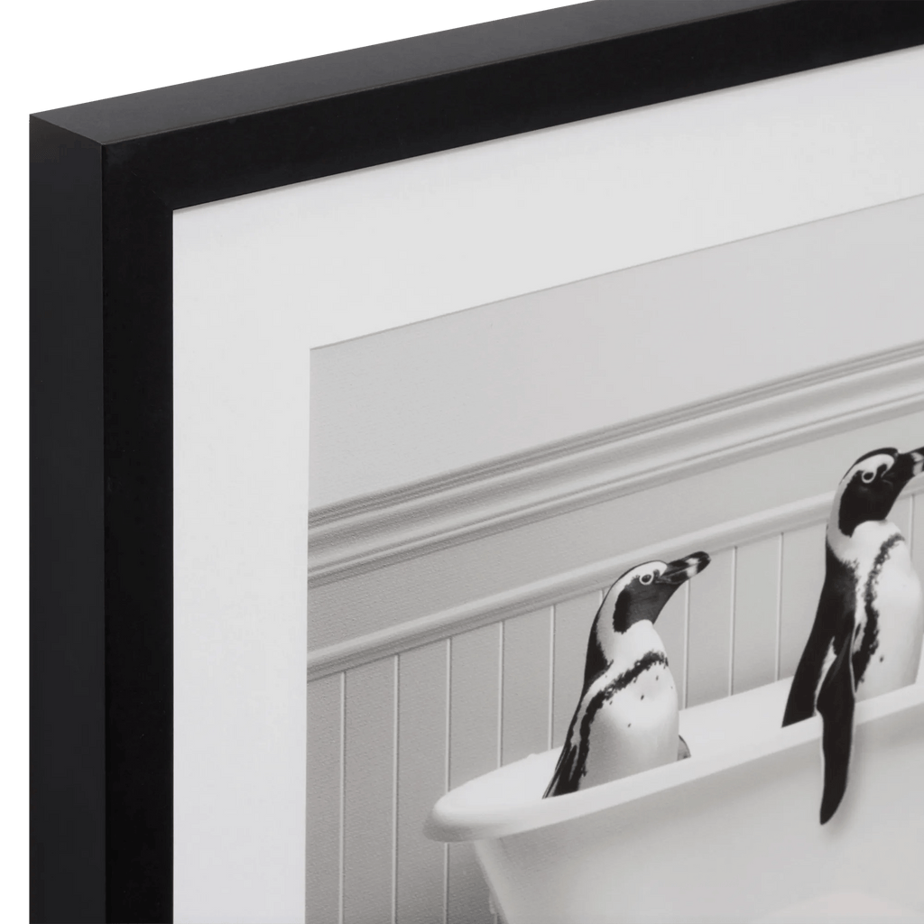 Penguins in Bathtub Printed Framed Canvas