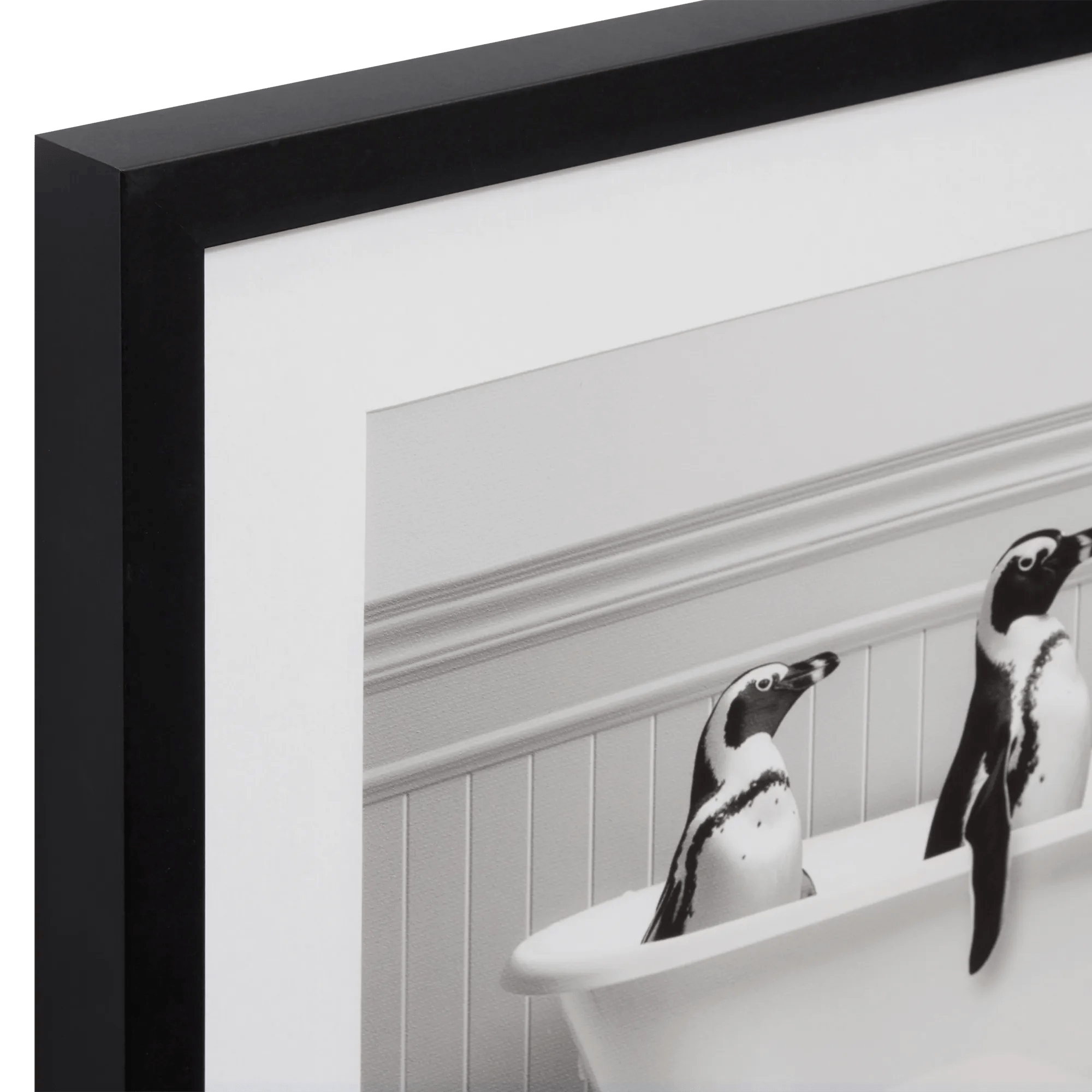Penguins in Bathtub Printed Framed Canvas