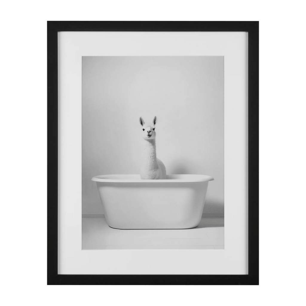 LLama in Bathtub Printed Framed Canvas