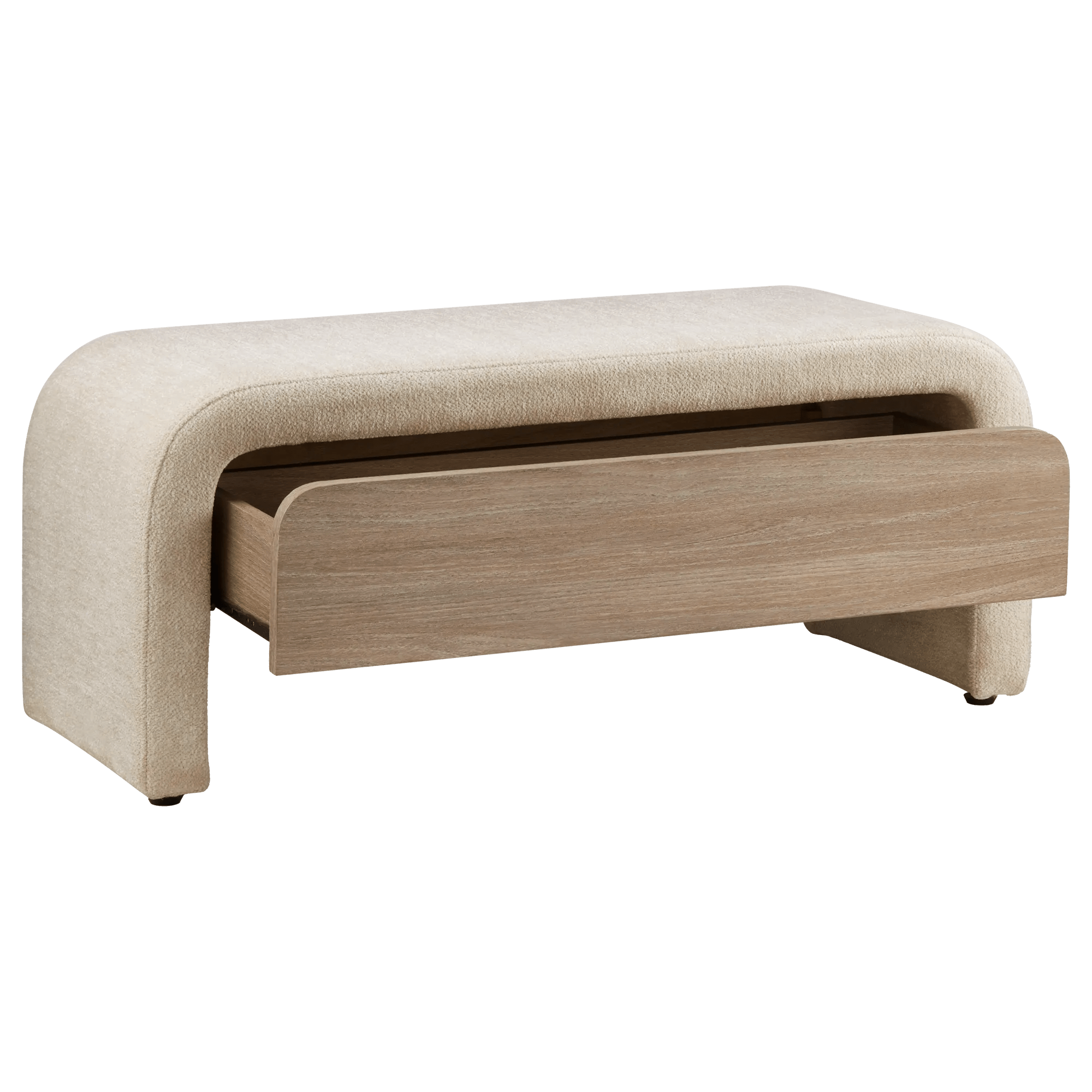 Fabric and Wood Bench with Storage