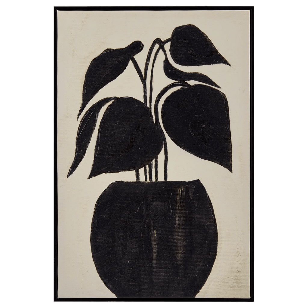 Black Leaf in a Vase Framed Art
