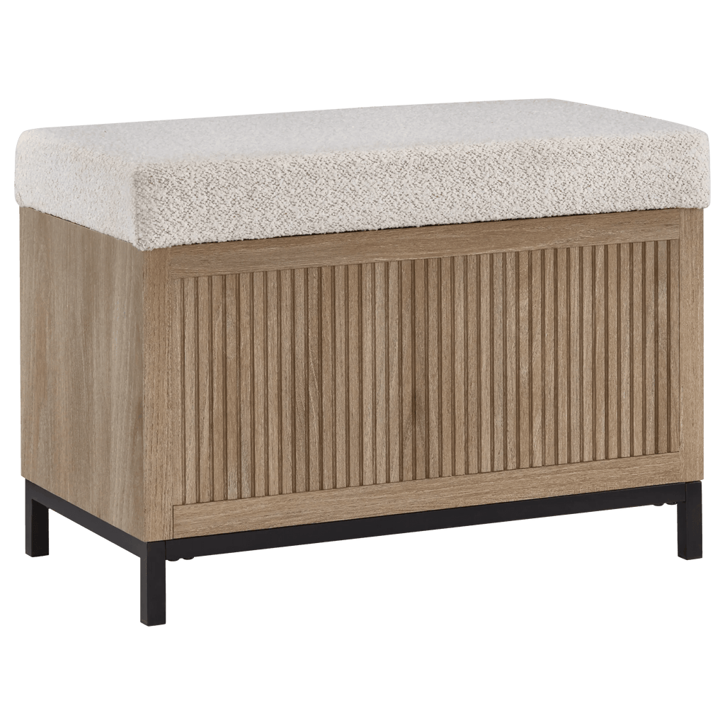 Fabric and Wood Ottoman with Storage