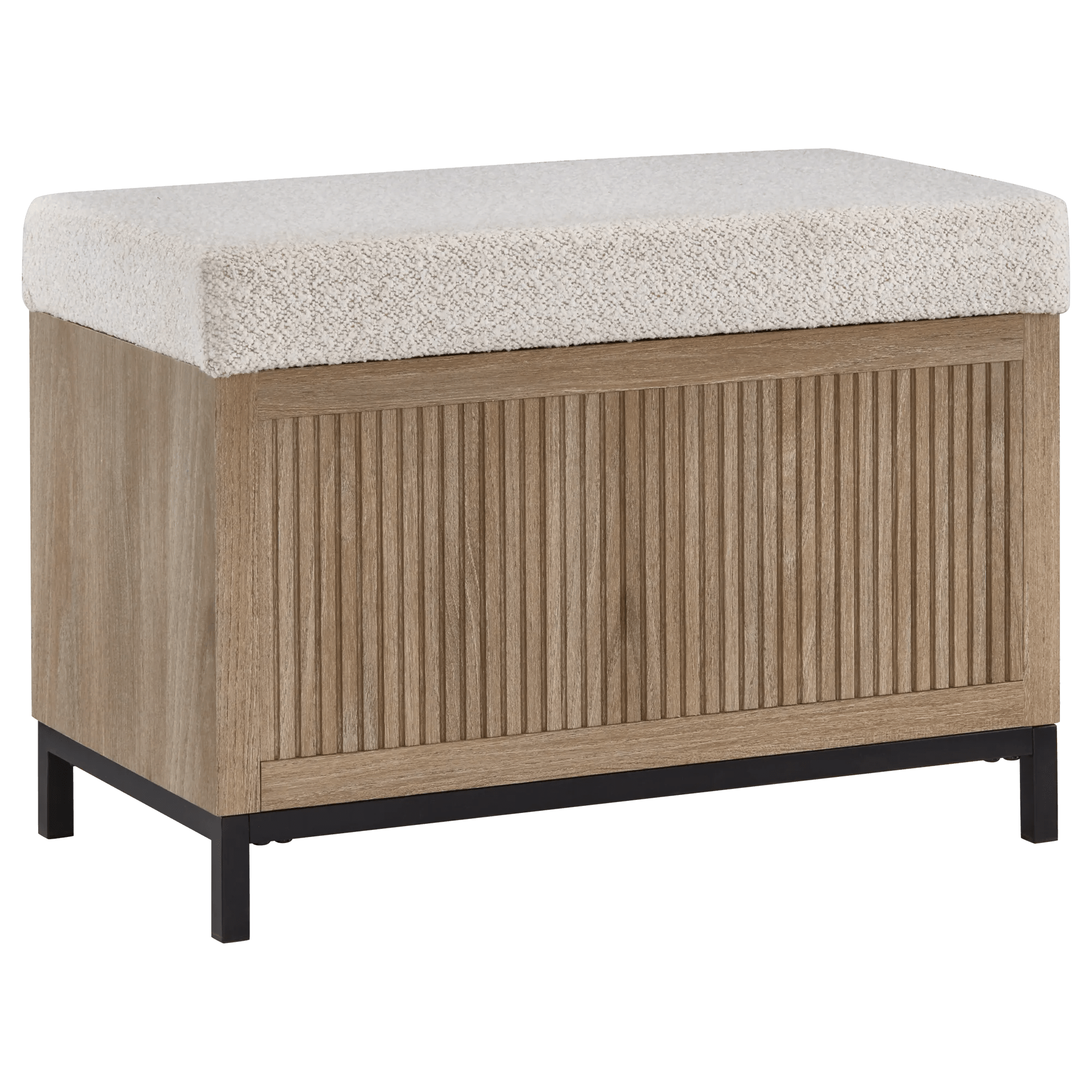 Fabric and Wood Ottoman with Storage