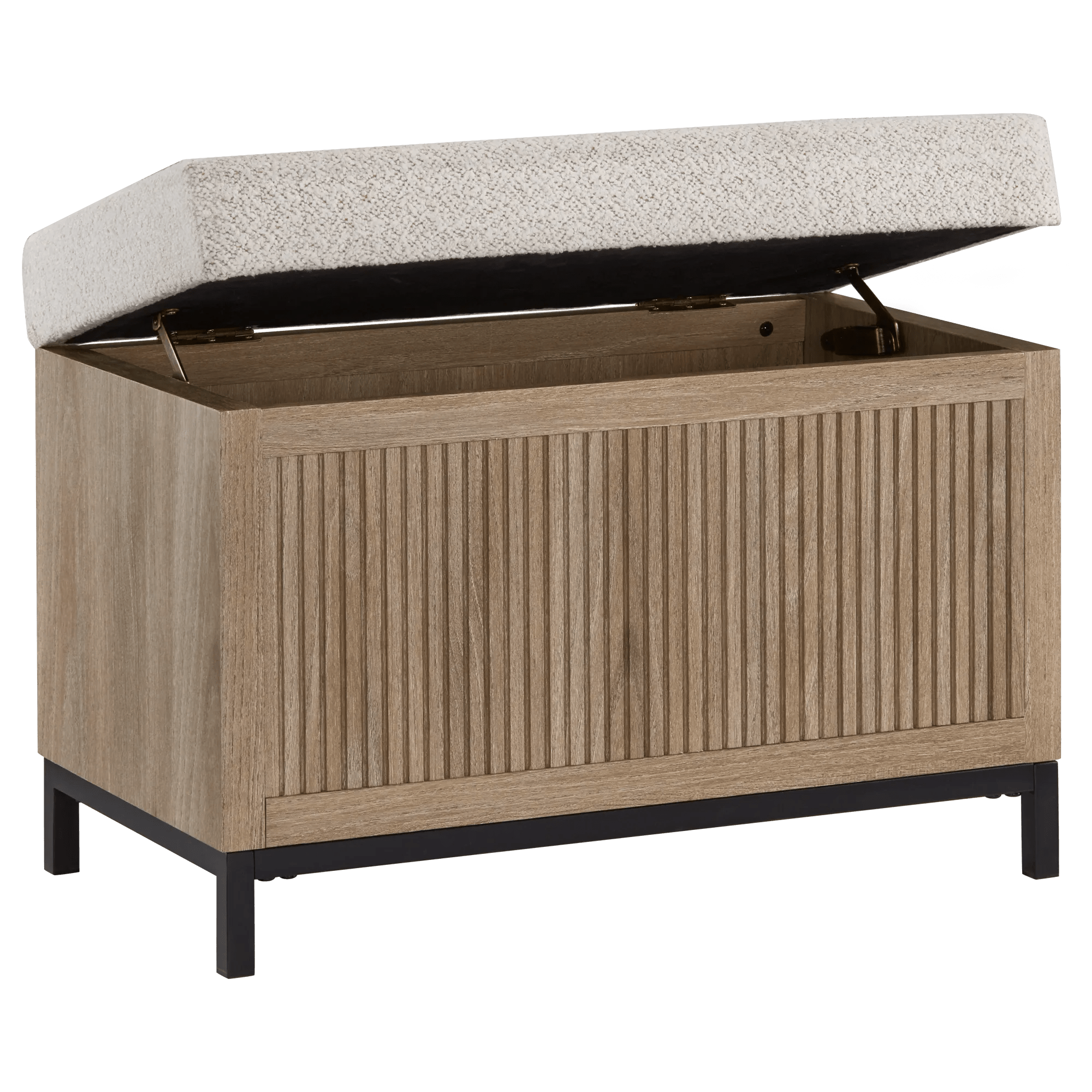 Fabric and Wood Ottoman with Storage