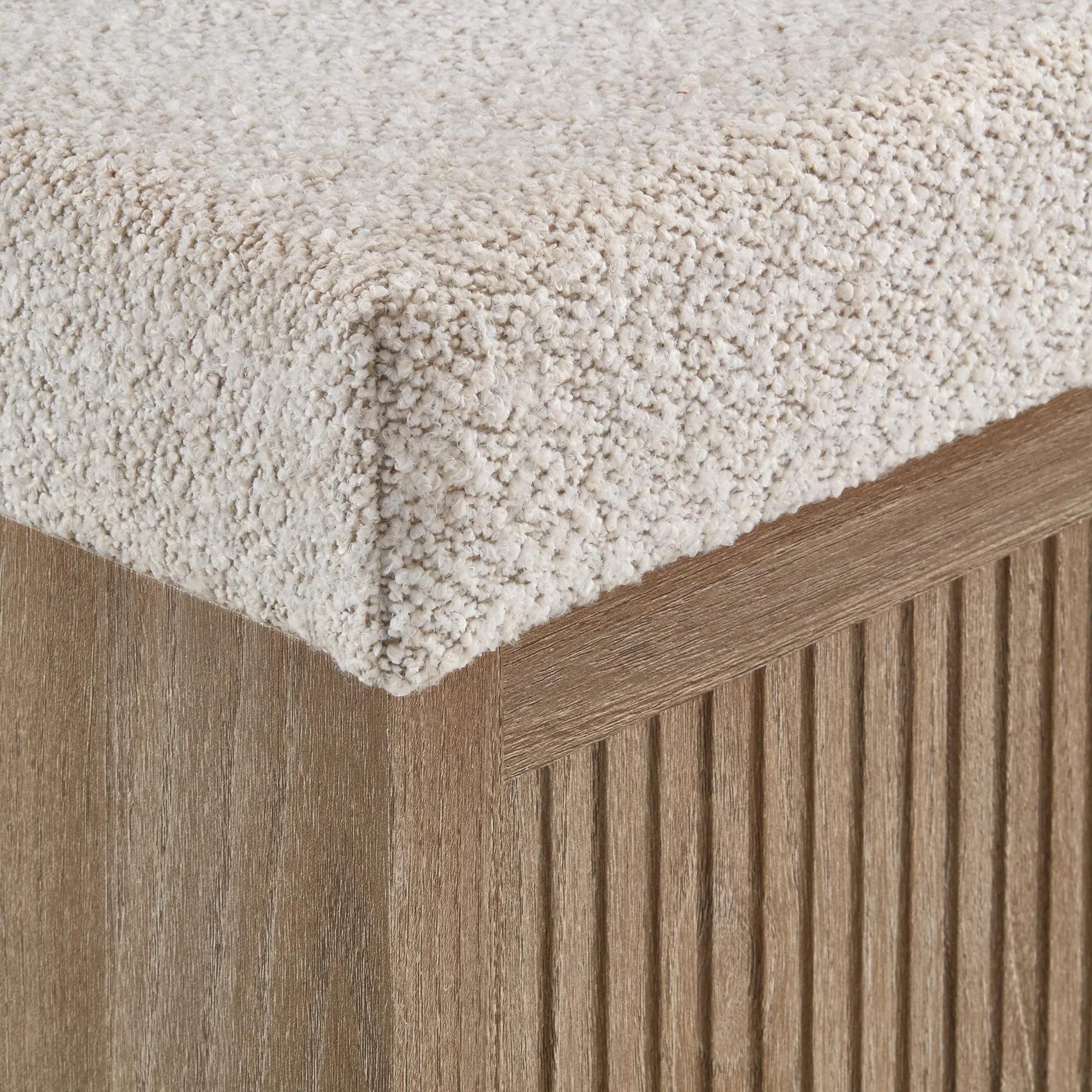 Fabric and Wood Ottoman with Storage