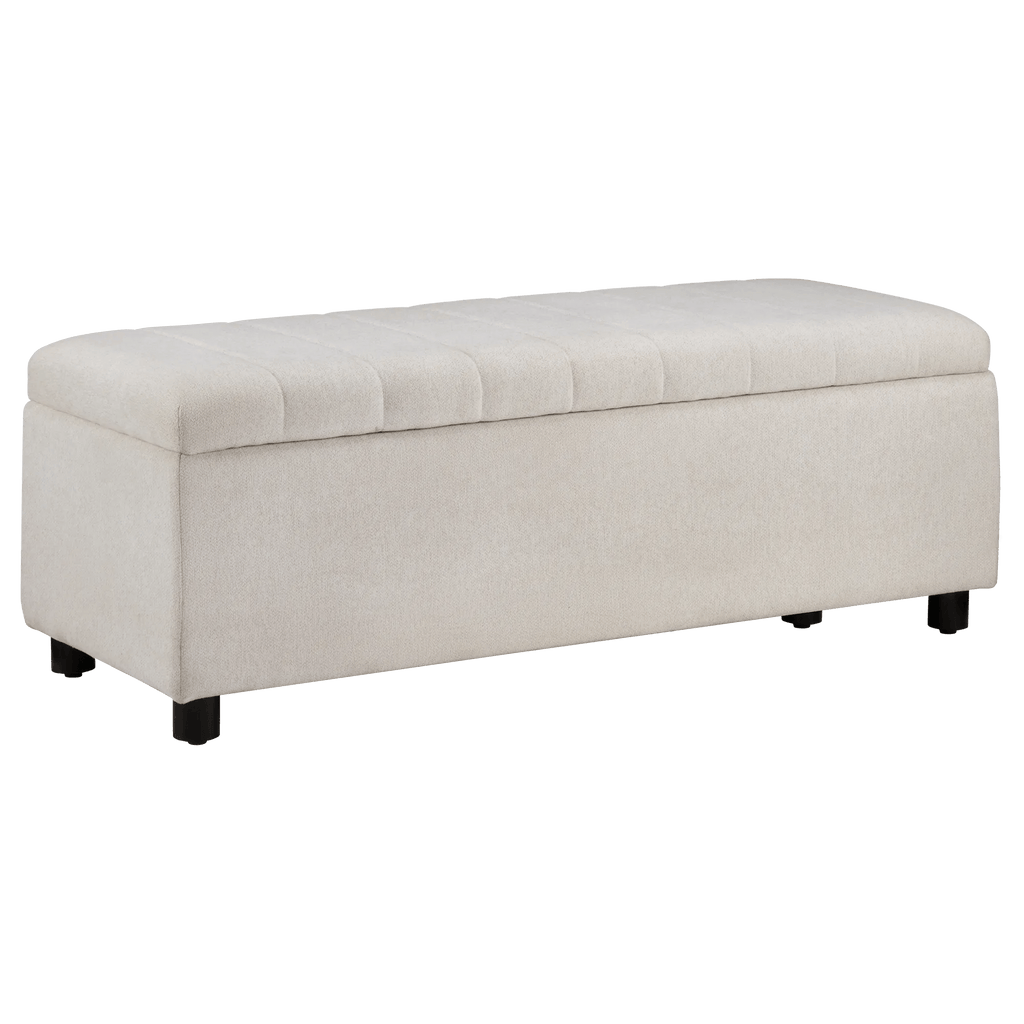 Fabric and Black Wood Bench