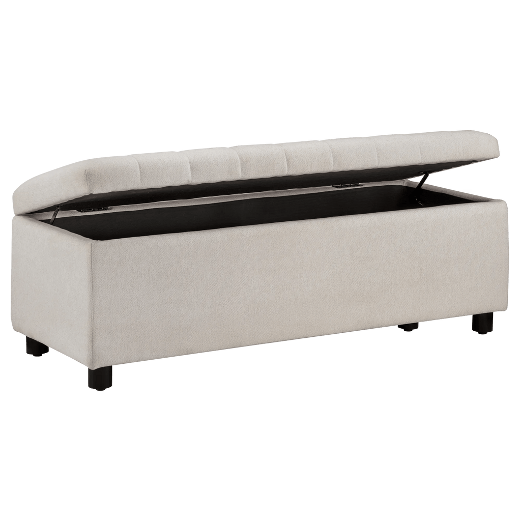 Fabric and Black Wood Bench