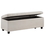 Fabric and Black Wood Bench