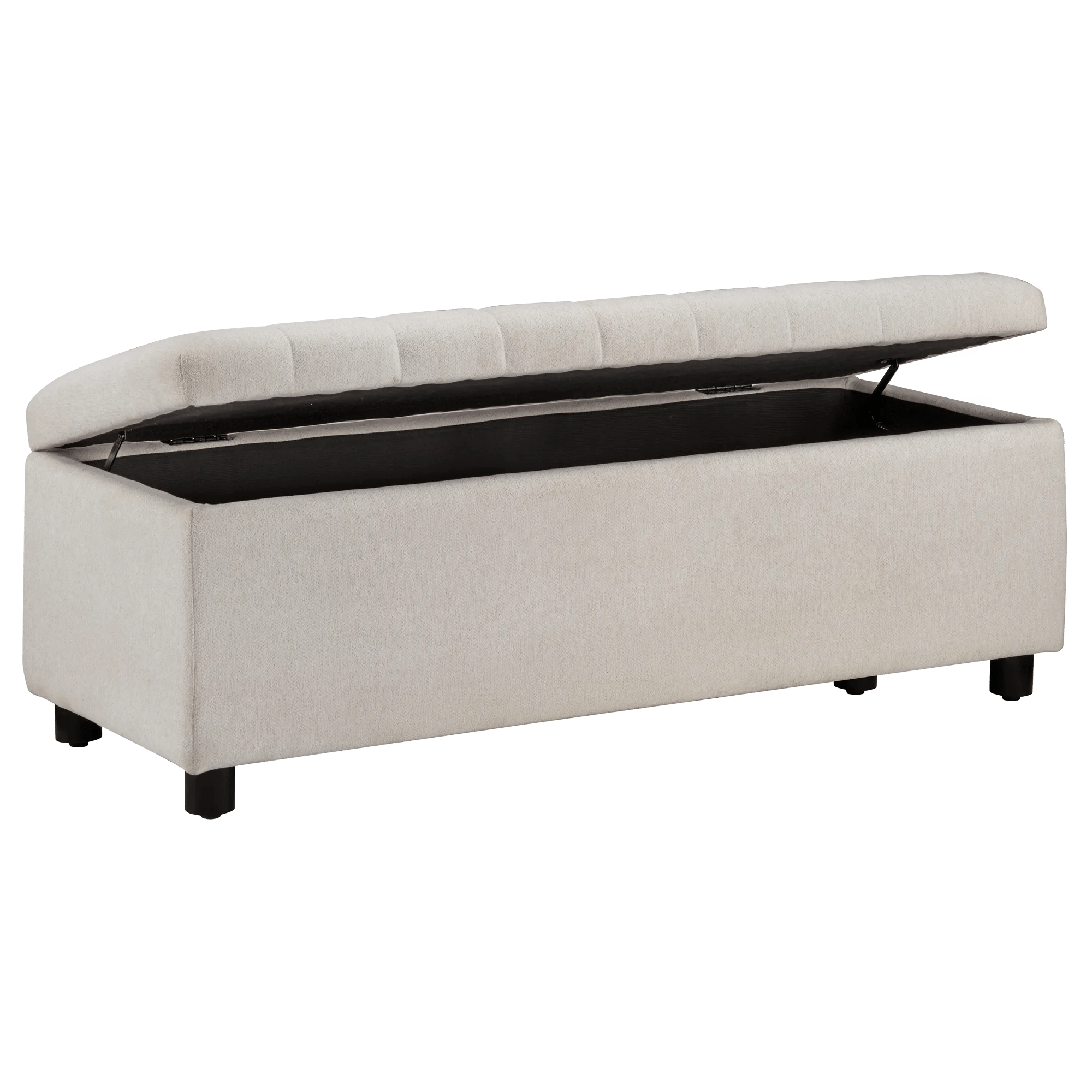 Fabric and Black Wood Bench