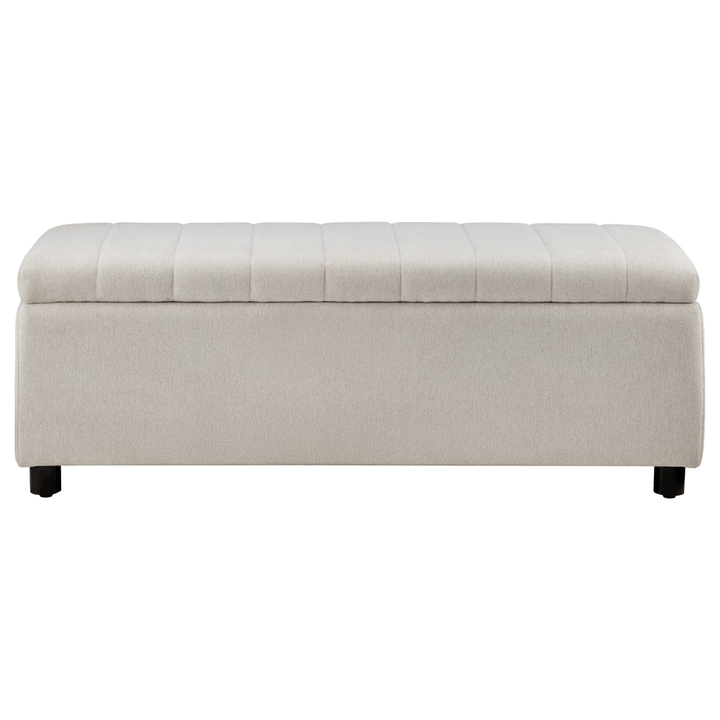 Fabric and Black Wood Bench