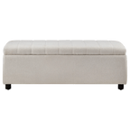 Fabric and Black Wood Bench