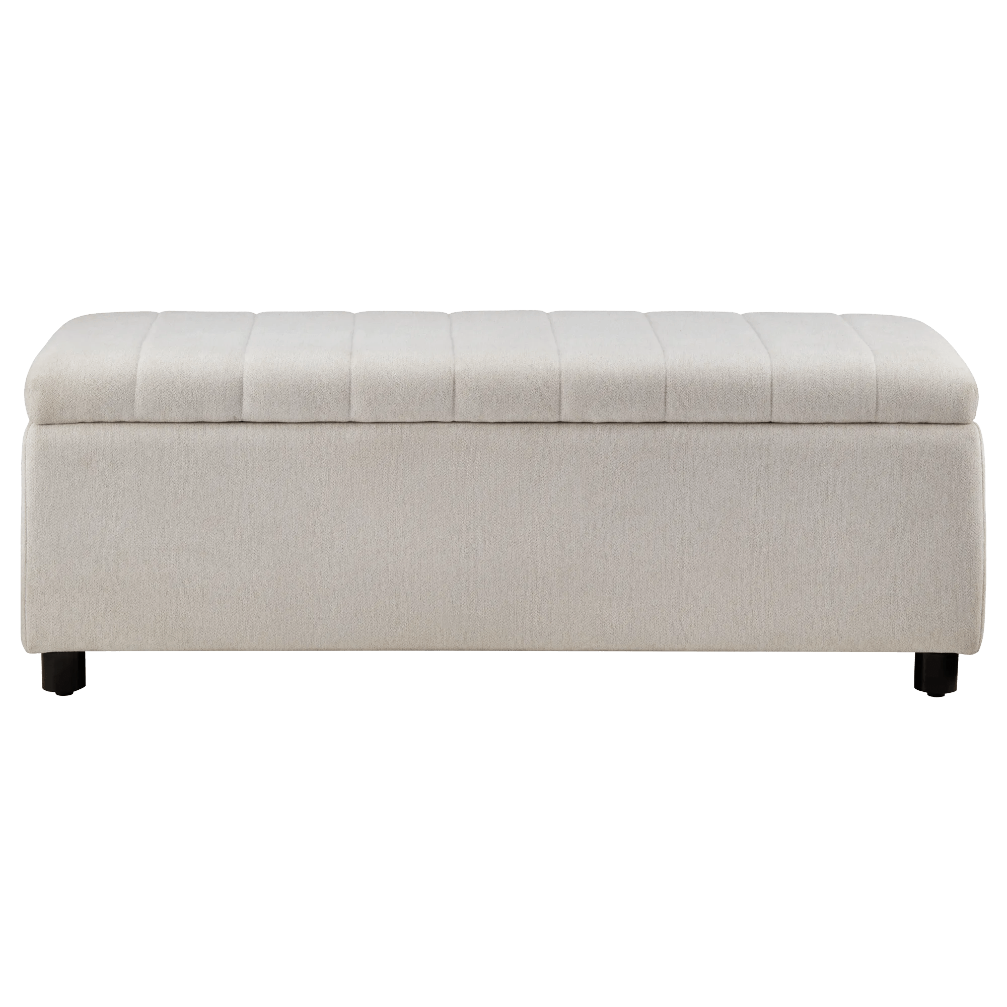 Fabric and Black Wood Bench