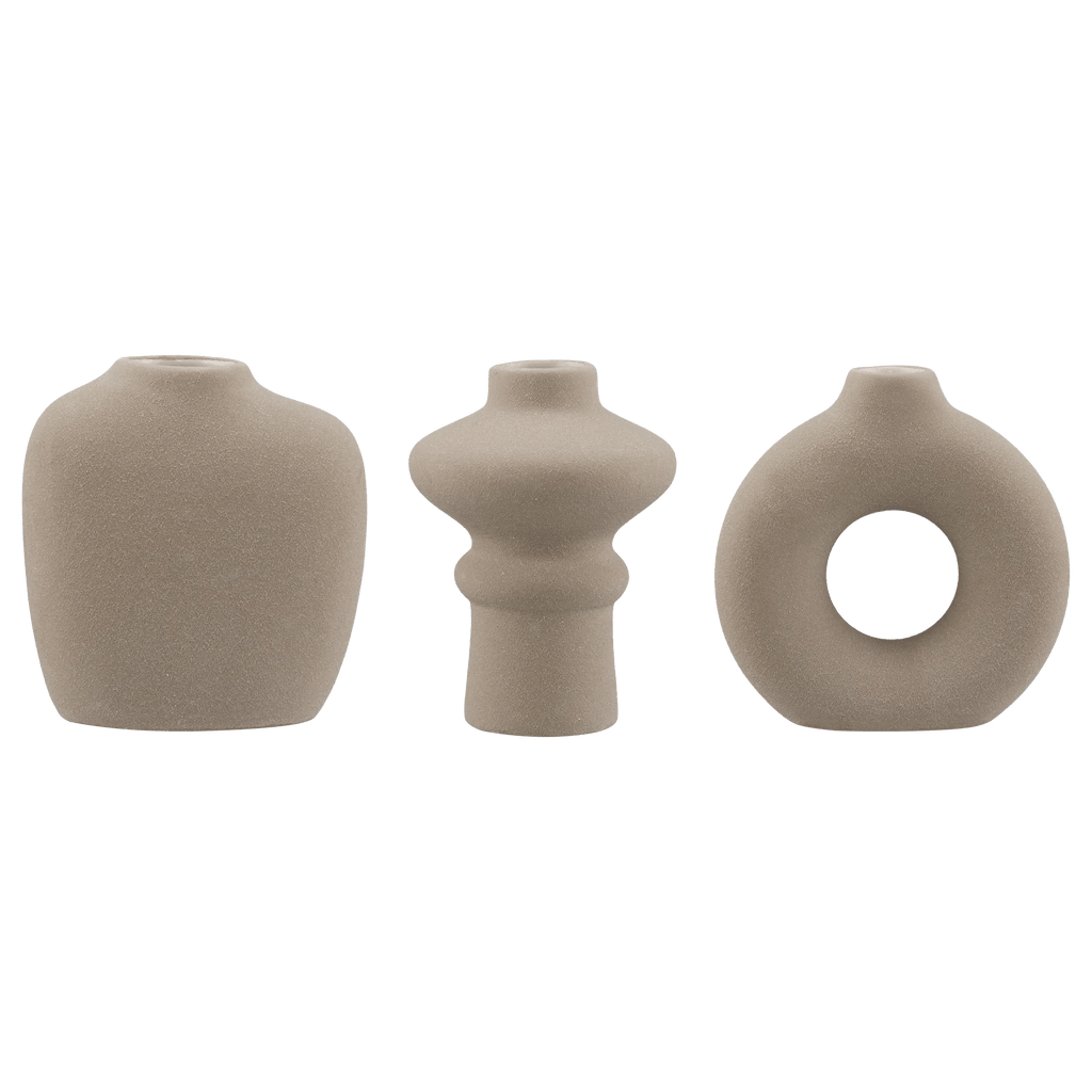 Set of 3 Beige Ceramic Vases