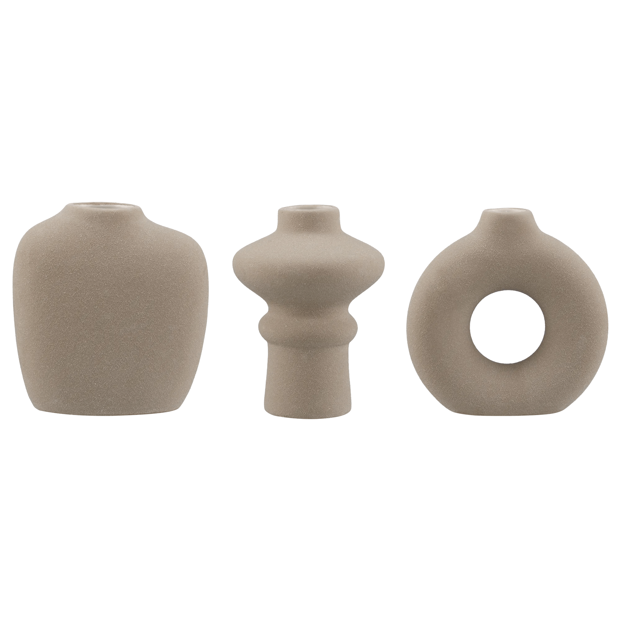 Set of 3 Beige Ceramic Vases