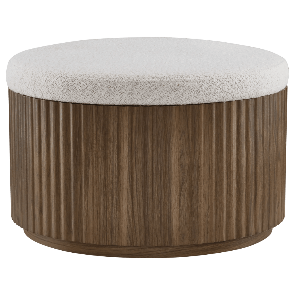 Fabric and Wood Ottoman with Storage