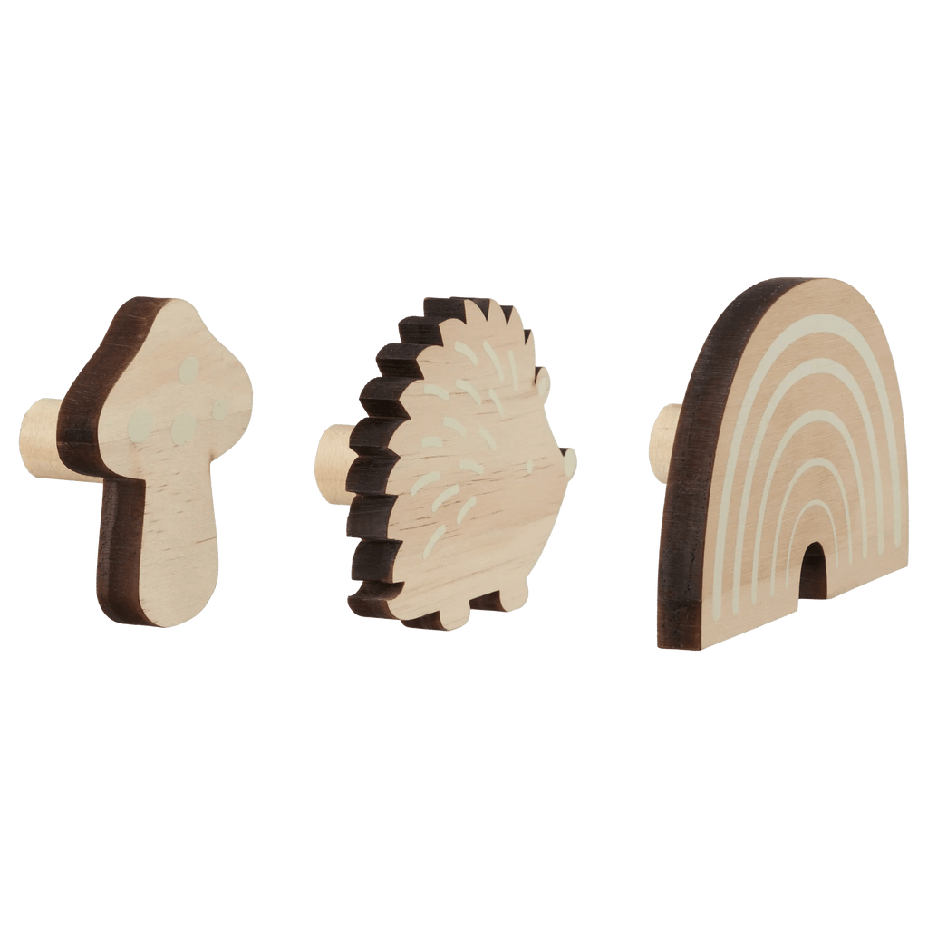3 Shaped Wood Wall Hooks
