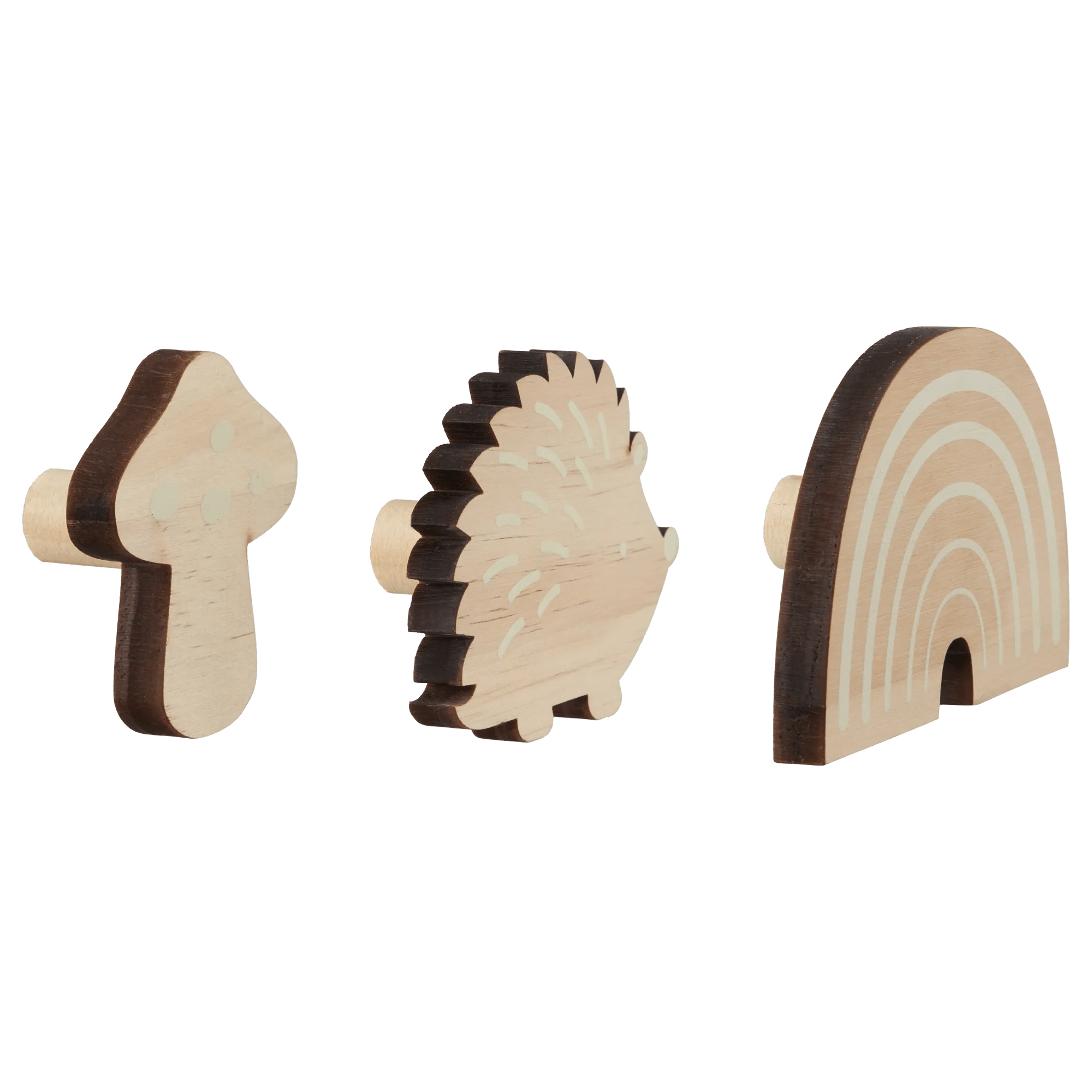 3 Shaped Wood Wall Hooks