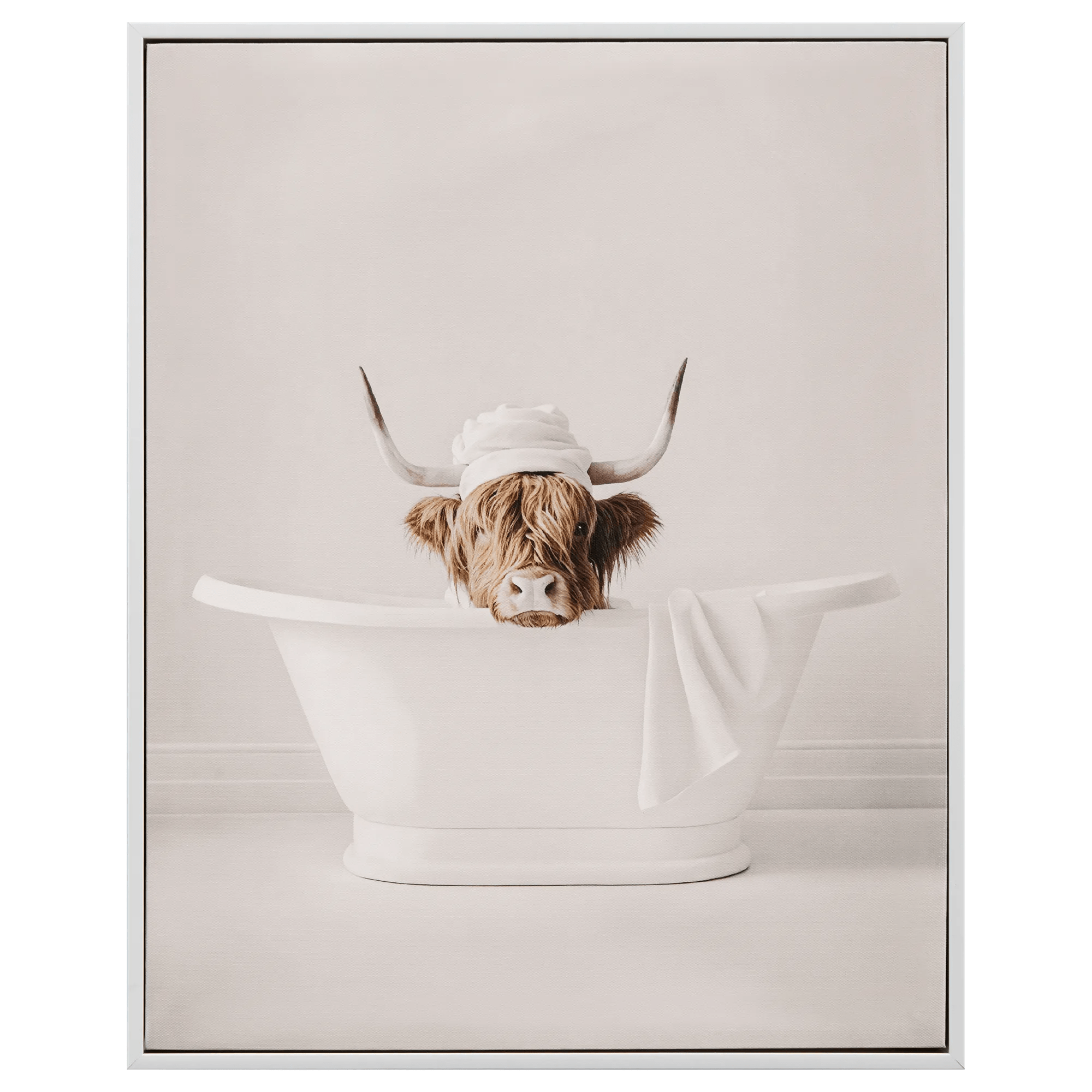 Cow in Bath Framed Canvas