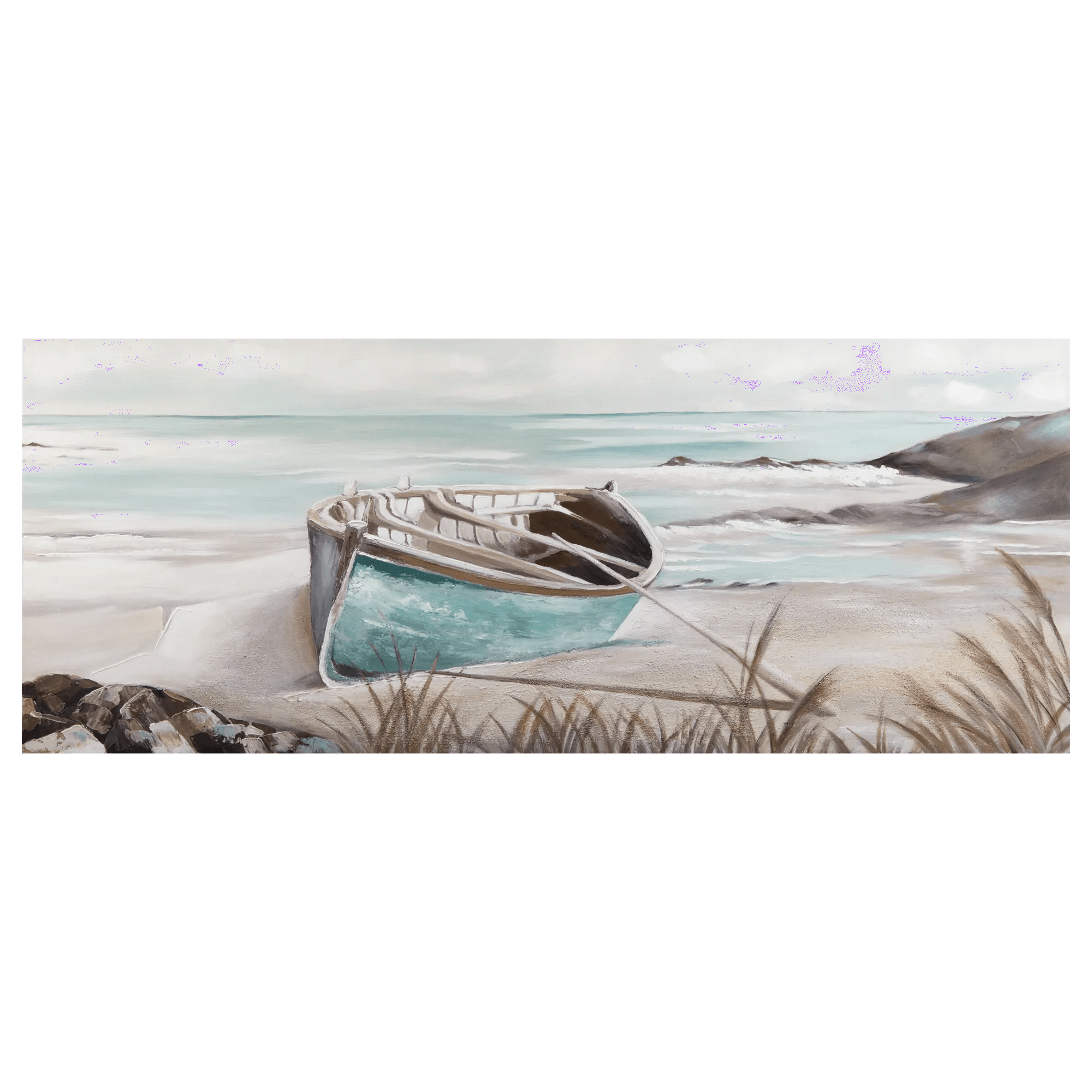 Canoe On The Shore Oil Painted Canvas