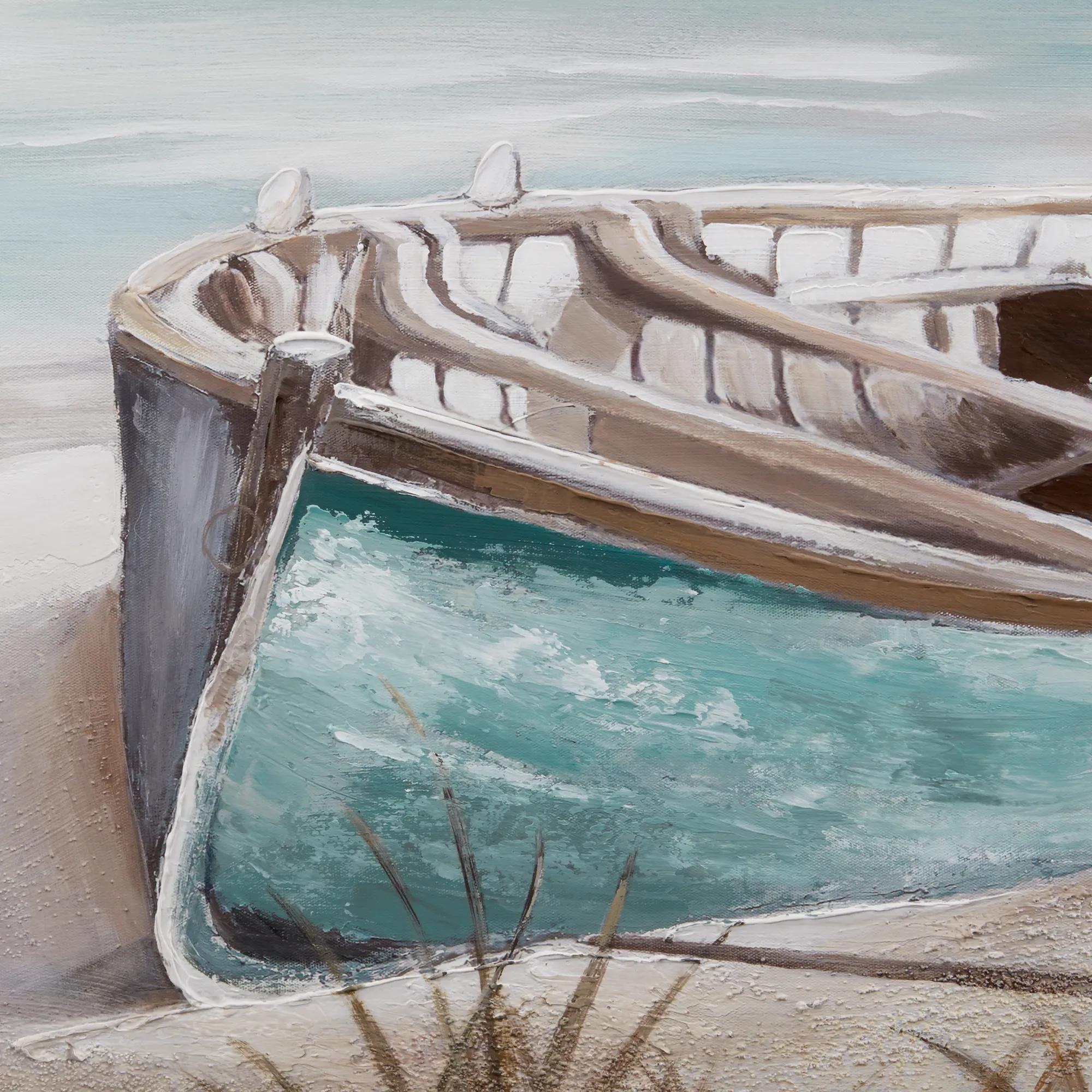 Canoe On The Shore Oil Painted Canvas