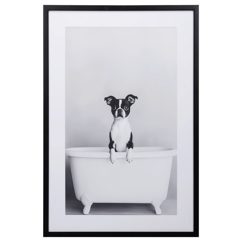 Dog in Bathtub Framed Canvas