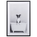 Dog in Bathtub Framed Canvas