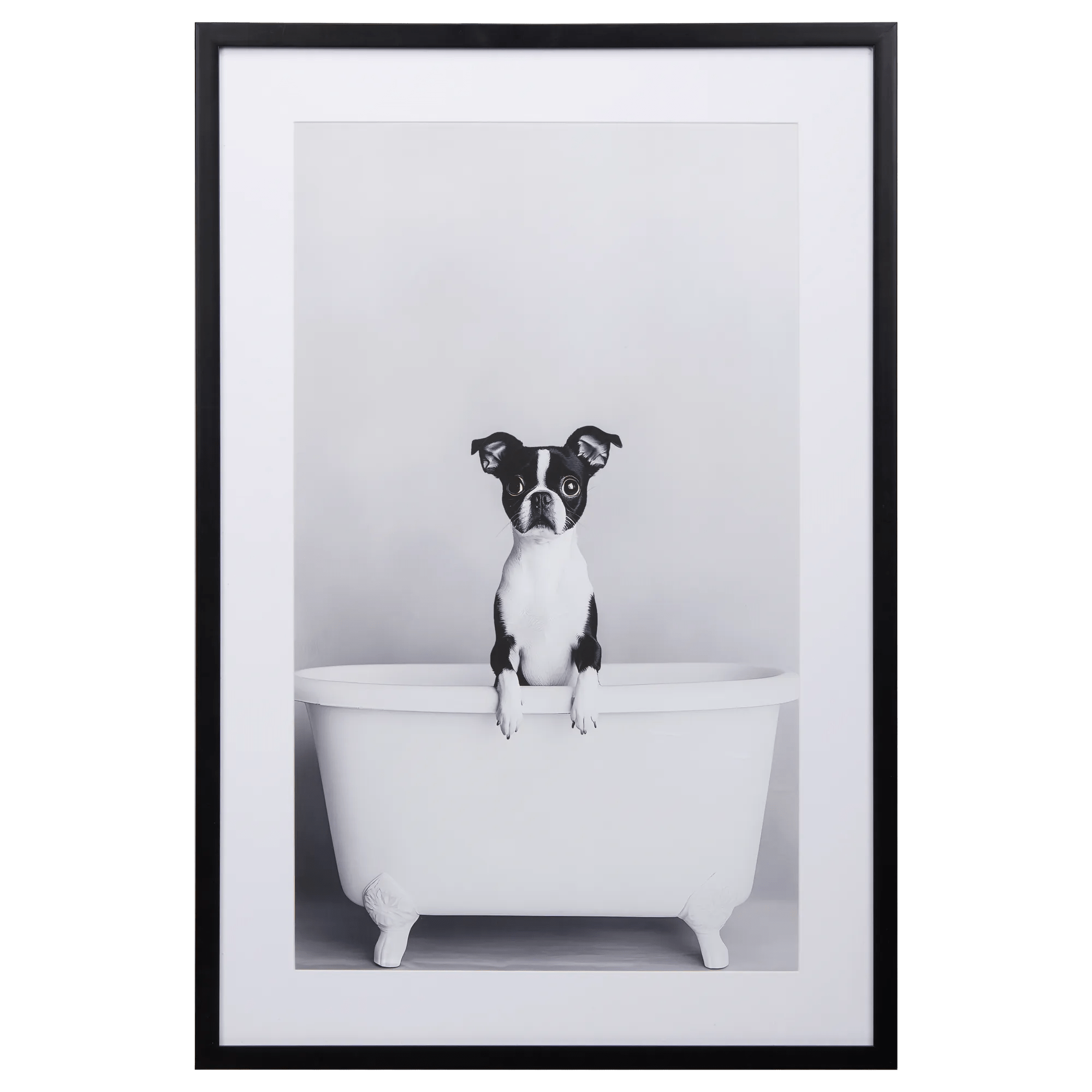 Dog in Bathtub Framed Canvas
