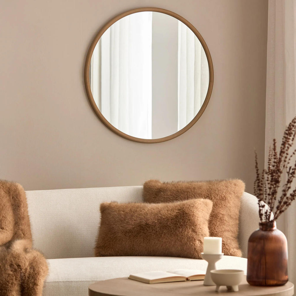 Round Mirror with Natural Frame