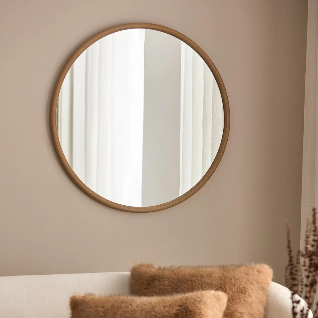 Round Mirror with Natural Frame