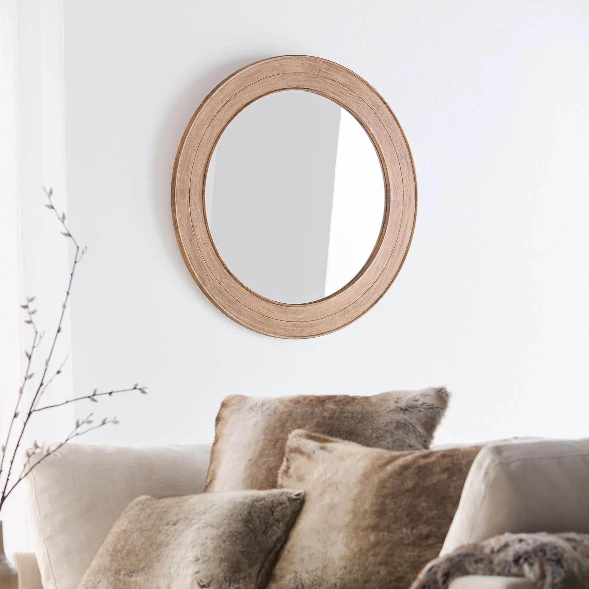 Round Pine Wood Mirror