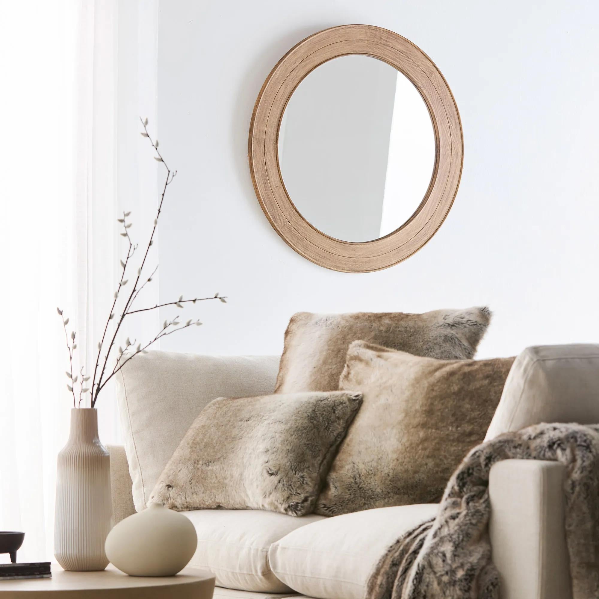 Round Pine Wood Mirror