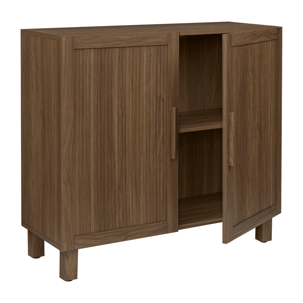 Ribbed Door Walnut Veneer Buffet