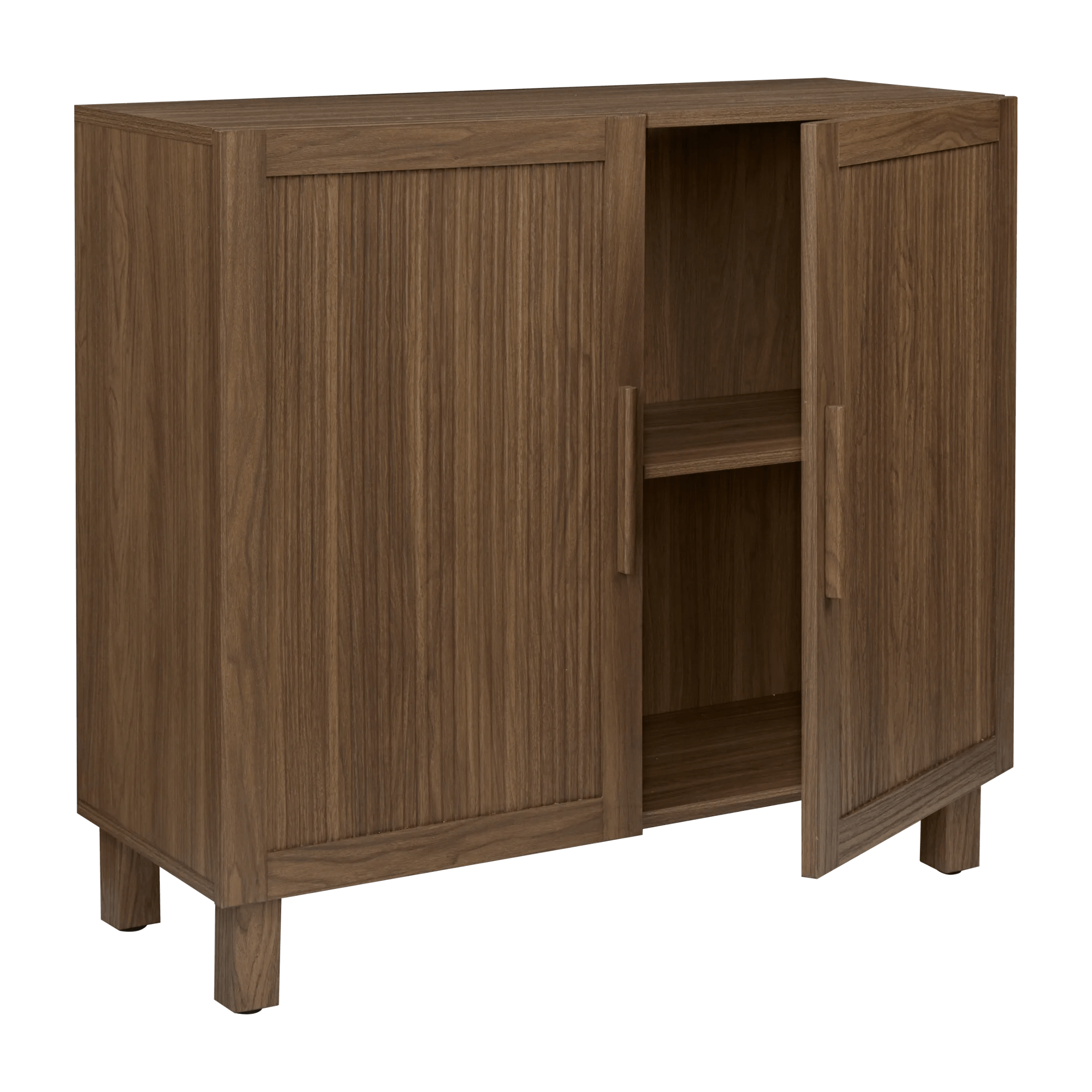Ribbed Door Walnut Veneer Buffet