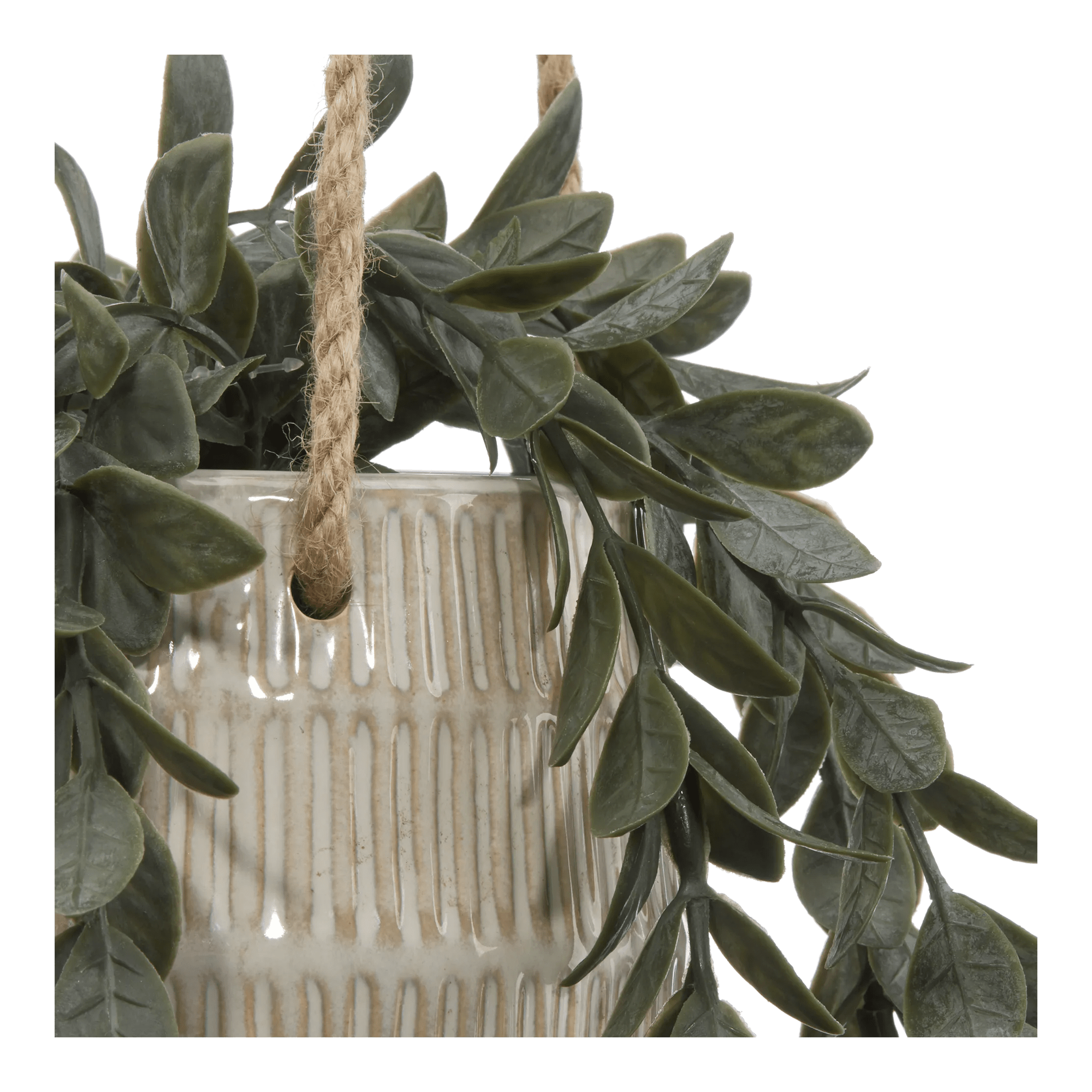 Artificial Leaves in Hanging Textured Pot