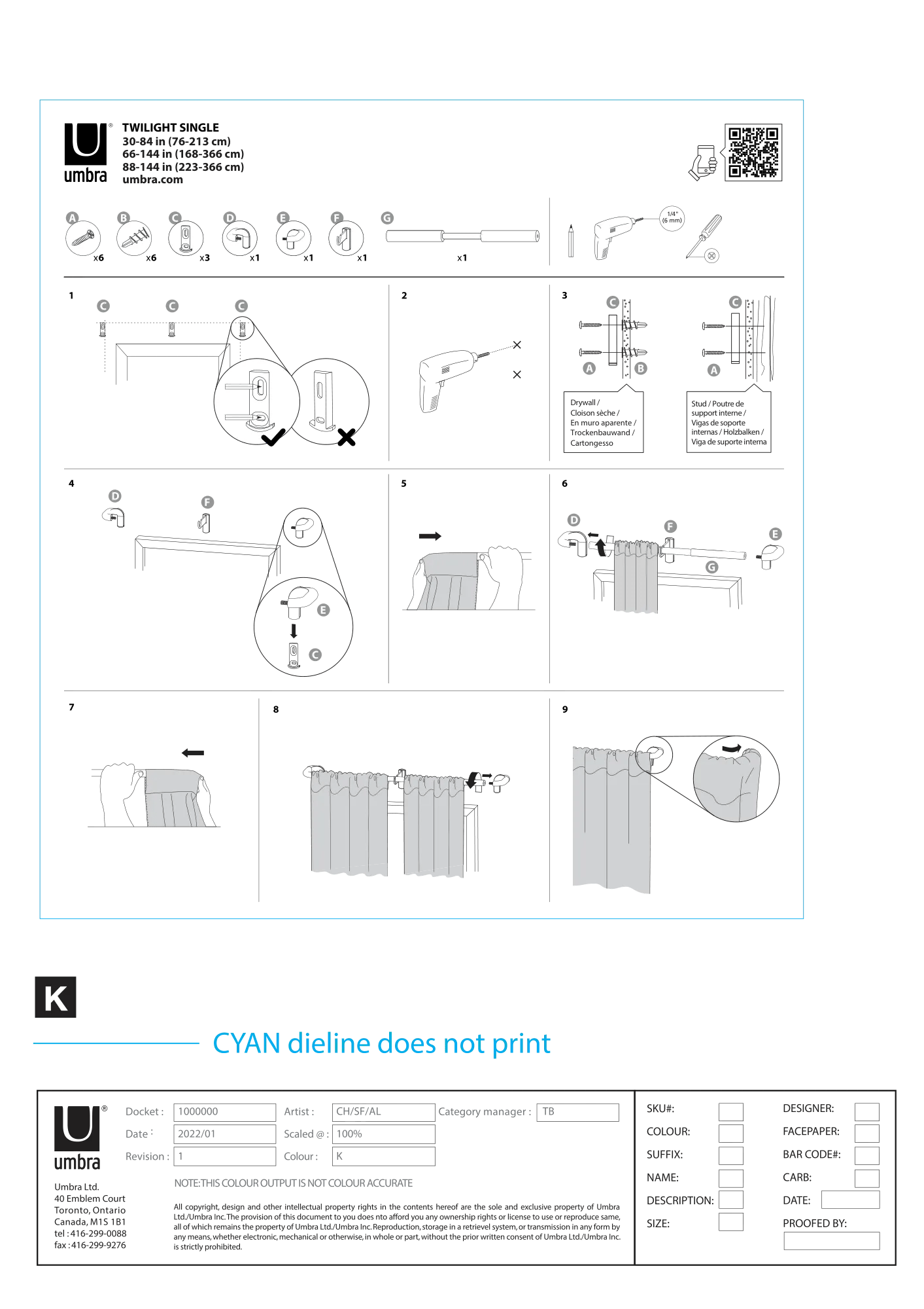 Blackout Curtain Rod Set - Diameter 19 mm