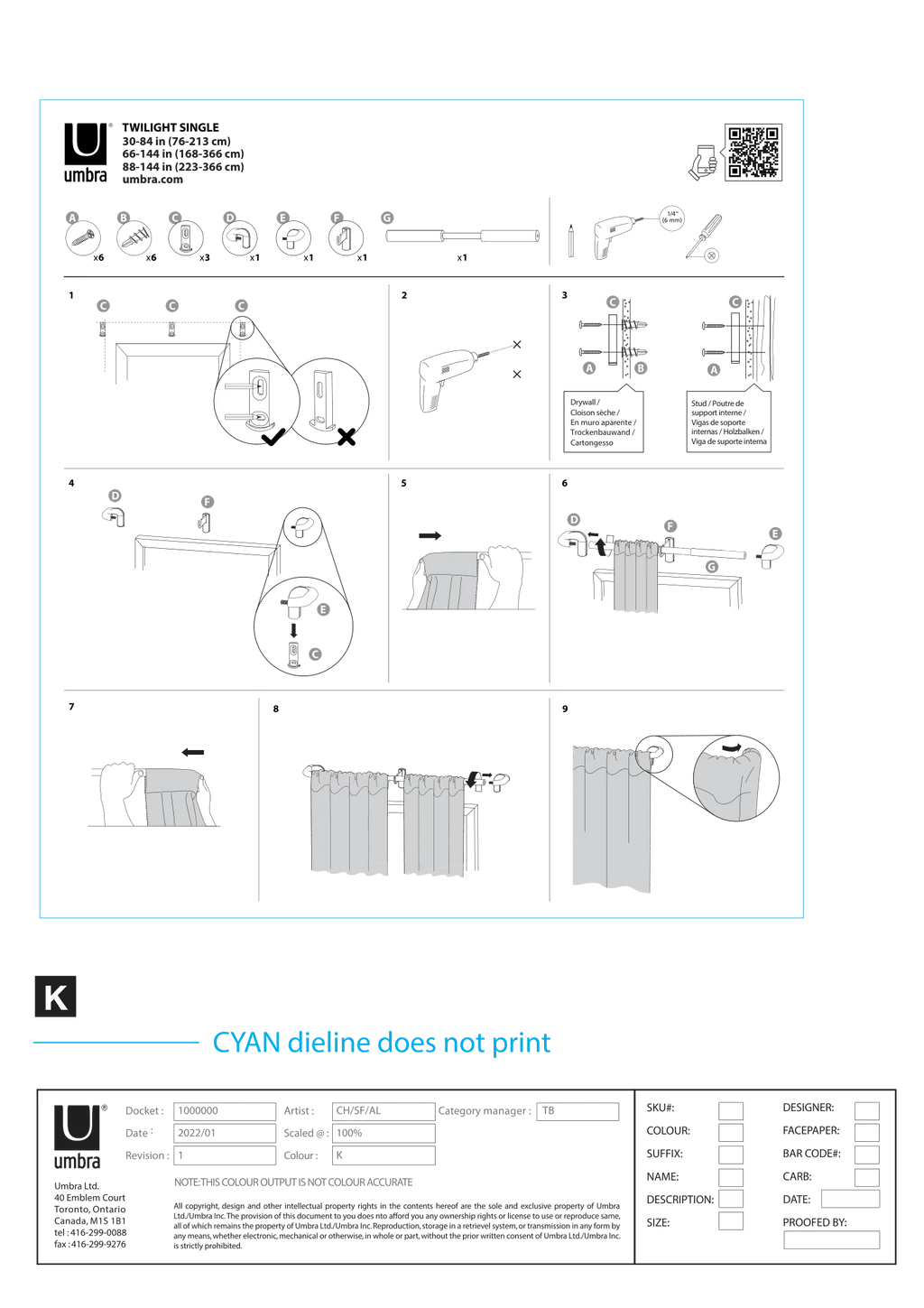 Blackout Curtain Rod Set - Diameter 19 mm