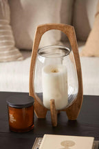 Glass Candle Holder with Wooden Base