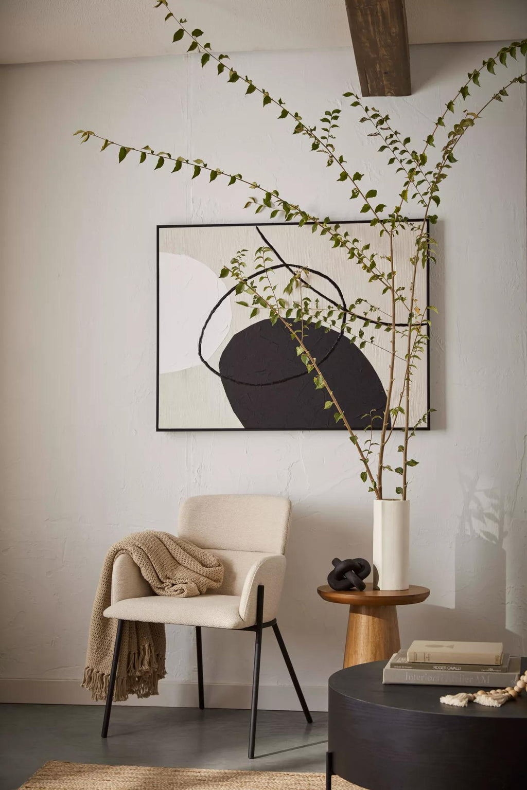 Neutral Oval Abstract Painted Canvas