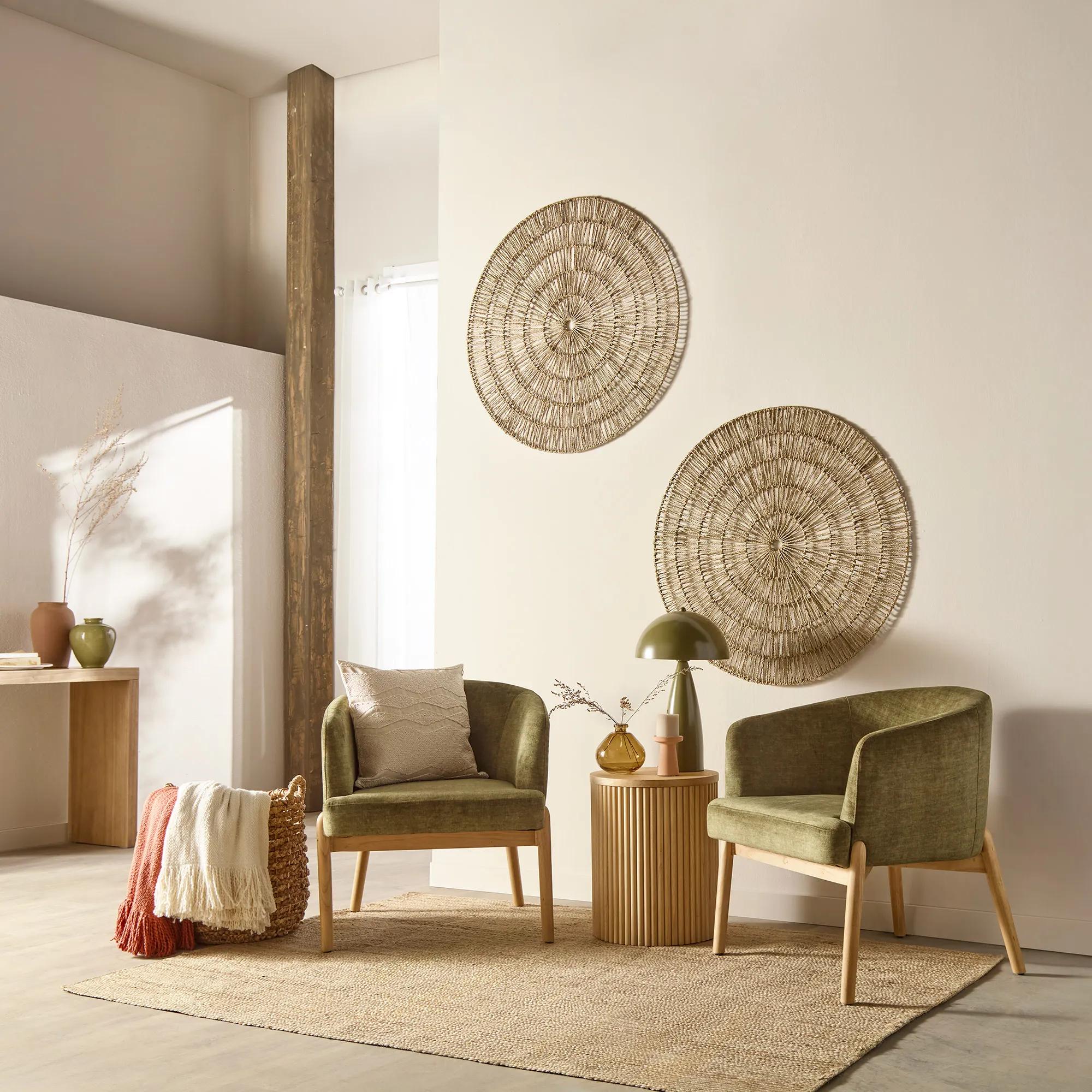 Fabric and Wood Accent Chair