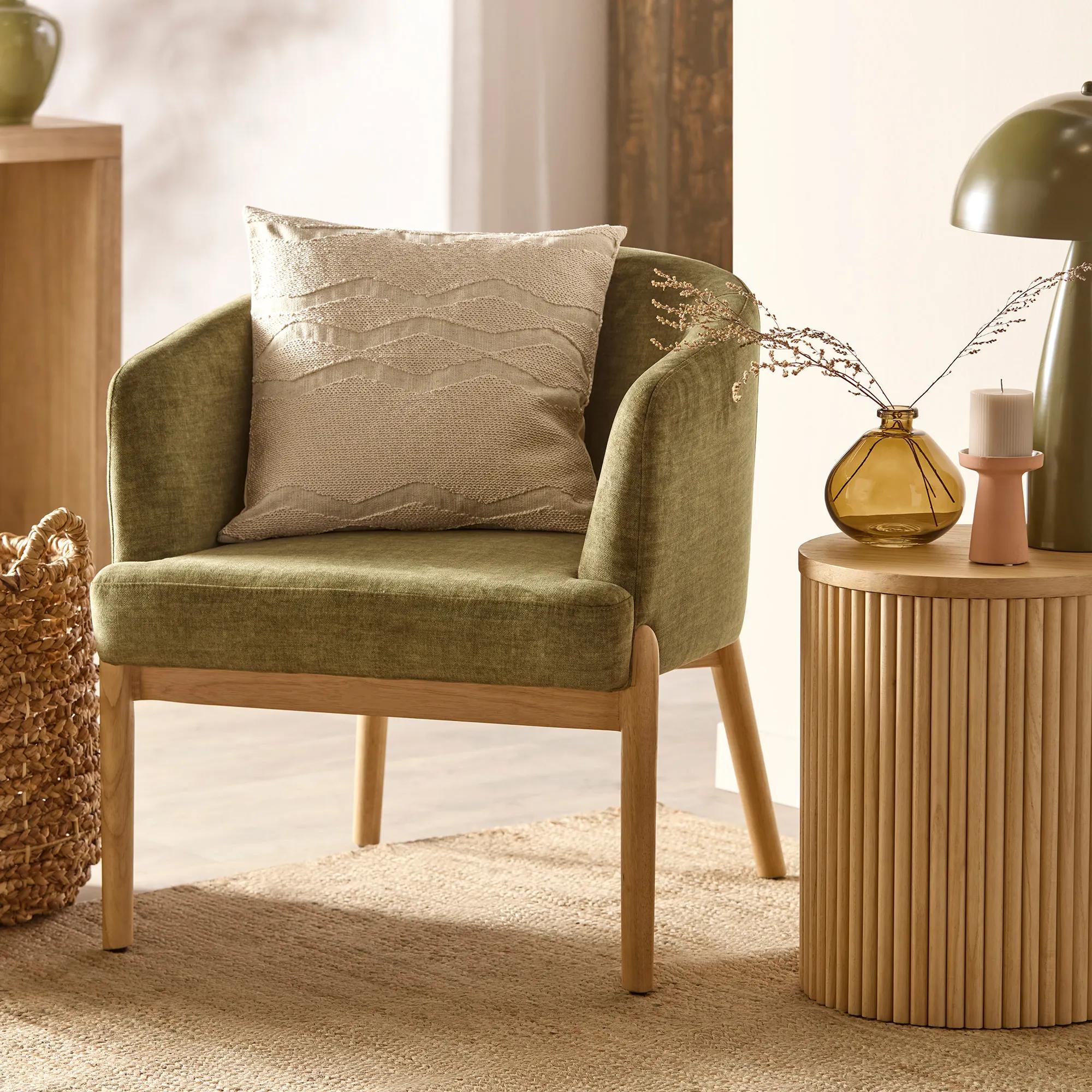 Fabric and Wood Accent Chair