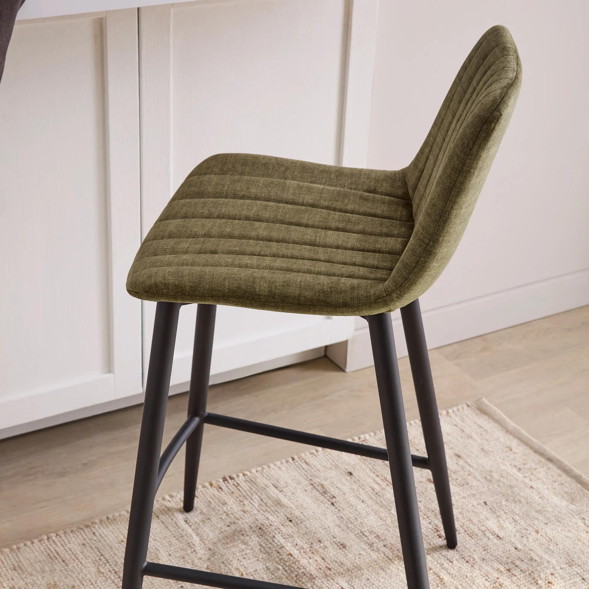 Velvet Fabric and Metal Bar Stool