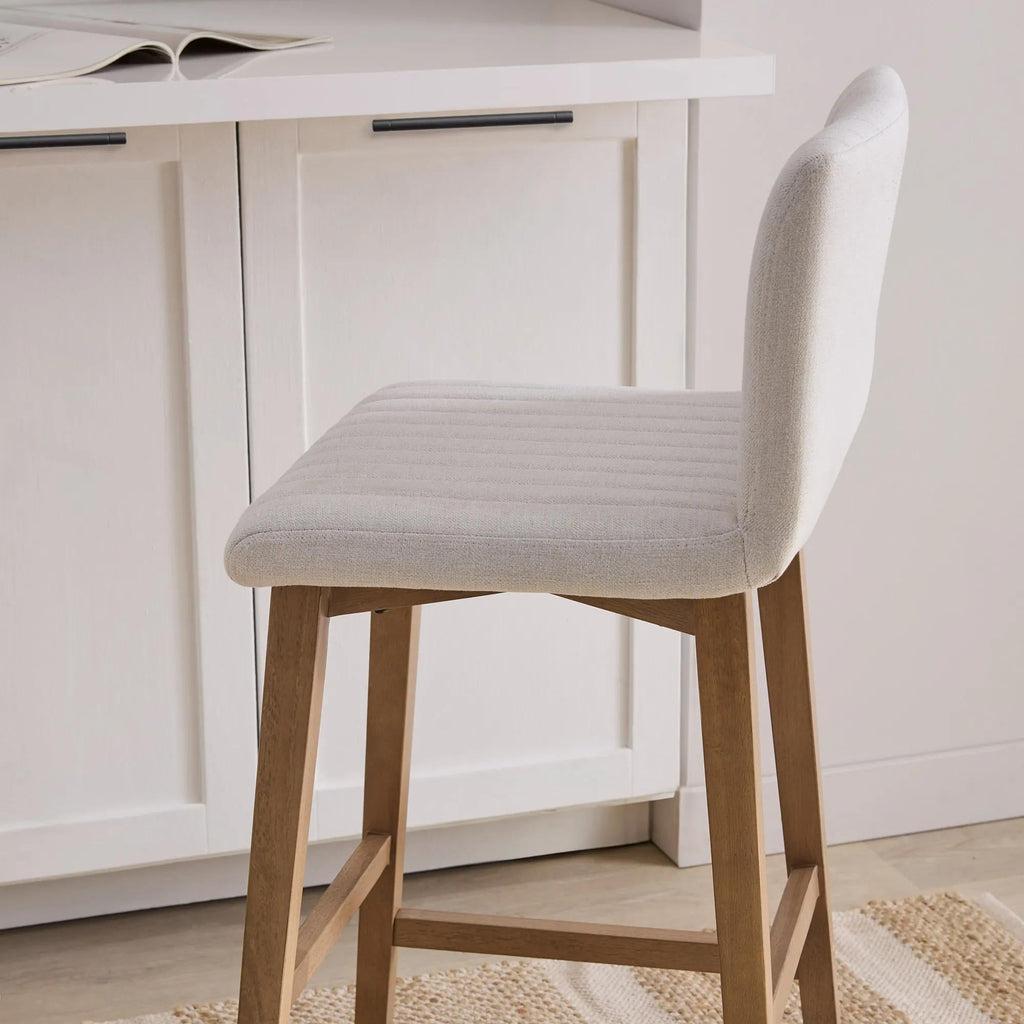 Fabric and Natural Wood Bar Stool