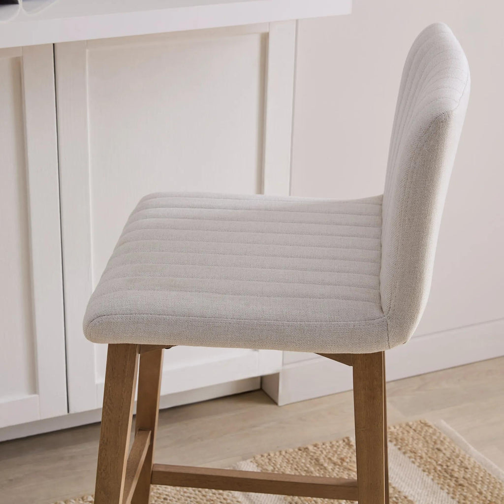 Fabric and Natural Wood Bar Stool