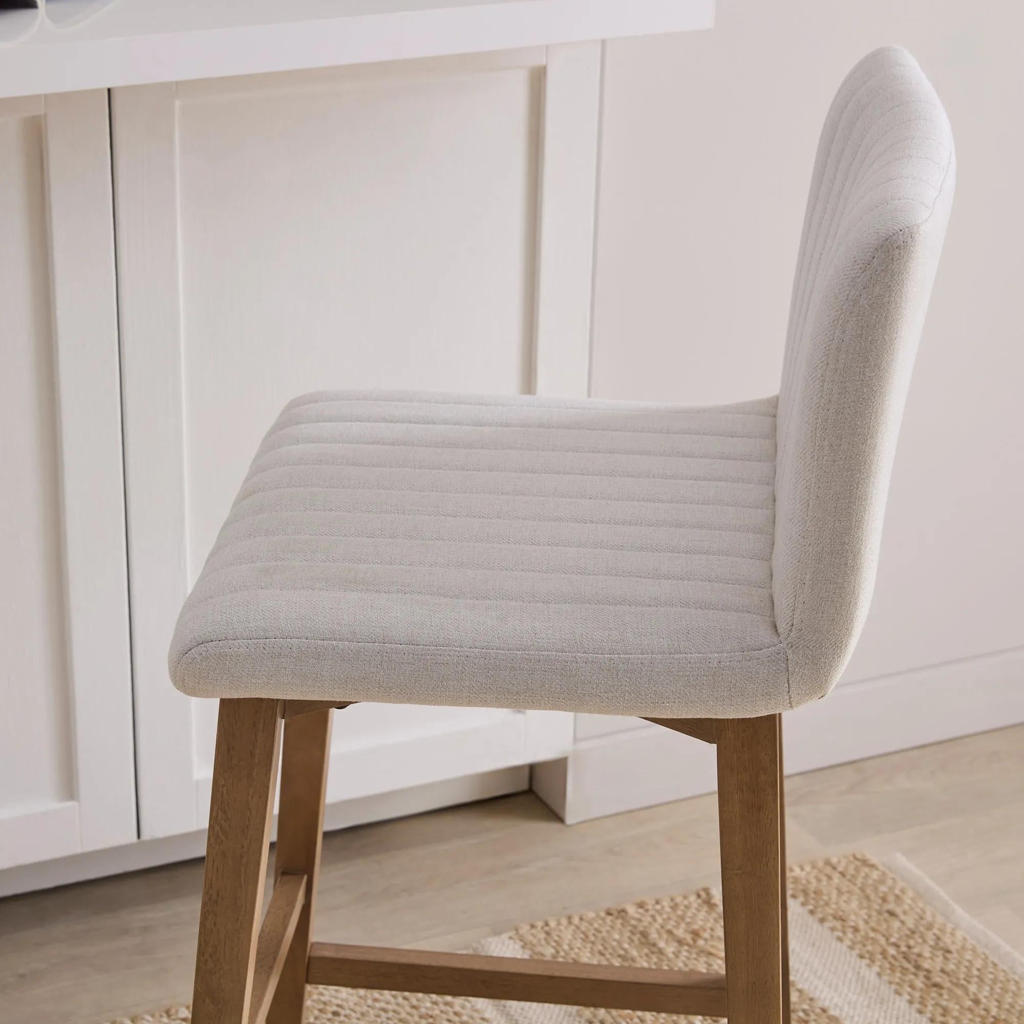 Fabric and Natural Wood Bar Stool