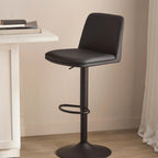 Beige Faux Leather and Metal Bar Stool