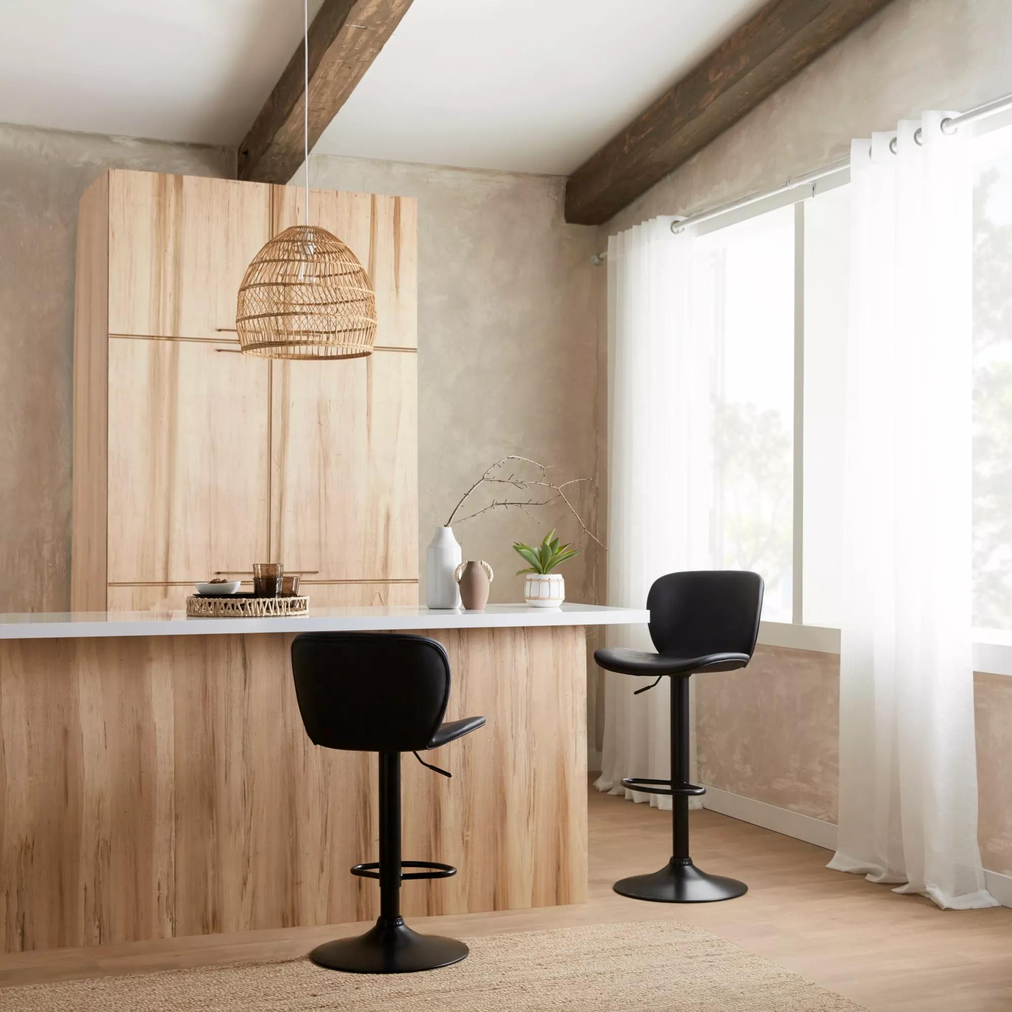 Black Textured Faux Leather & Metal Adjustable Bar Stool