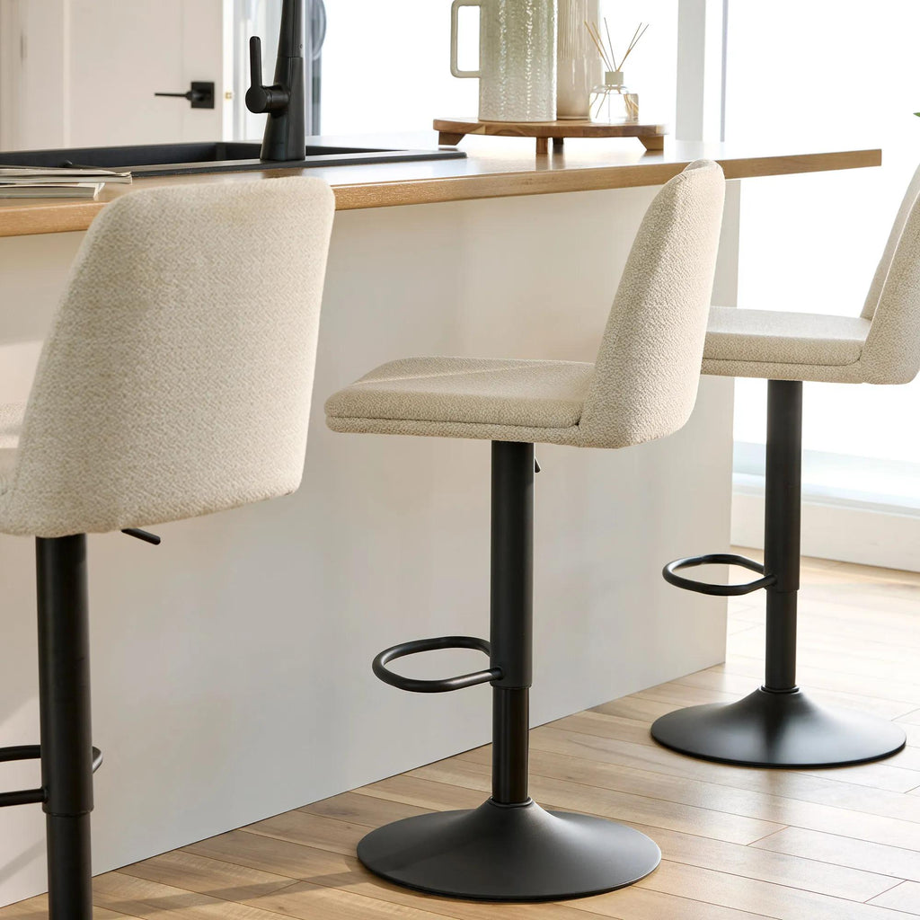 Oatmeal Fabric and Metal Adjustable Bar Stool